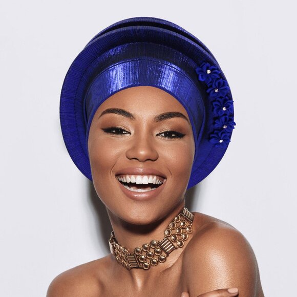 Luxe Royal Blue Gele Elegant Wedding Guest Turban main image 4